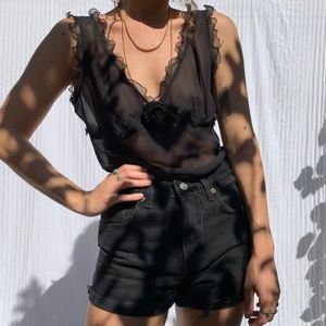 •SHEER SILK RUFFLE TOP•